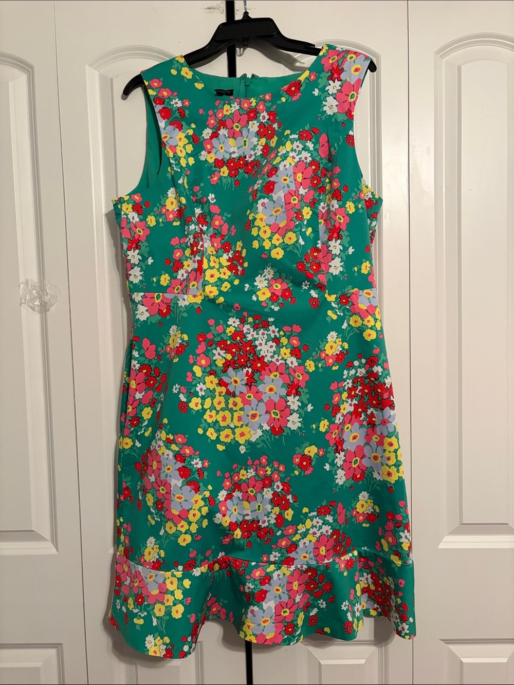 Talbots Teal Green Floral Sleeveless Midi Dress